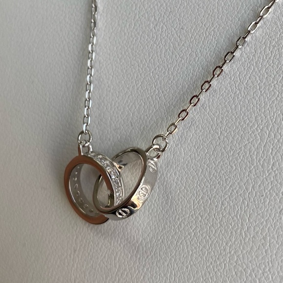 New Sterling silver Hoop Round CZ Necklace designer - Picture 4 of 6